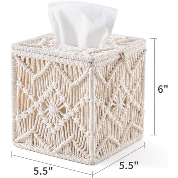 Tissue Box Cover Boho Decor Square Paper Tissue Holder Buckle Macrame Napkin - Picture 6 of 6